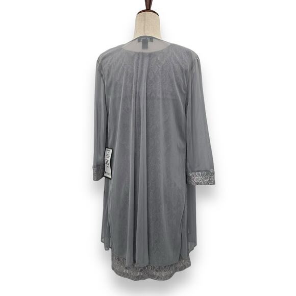NEW R&M Richards Dress Set Size 8 Gray Cascading 3/4 Sleeve Lace Jacket Cardigan - Picture 4 of 16